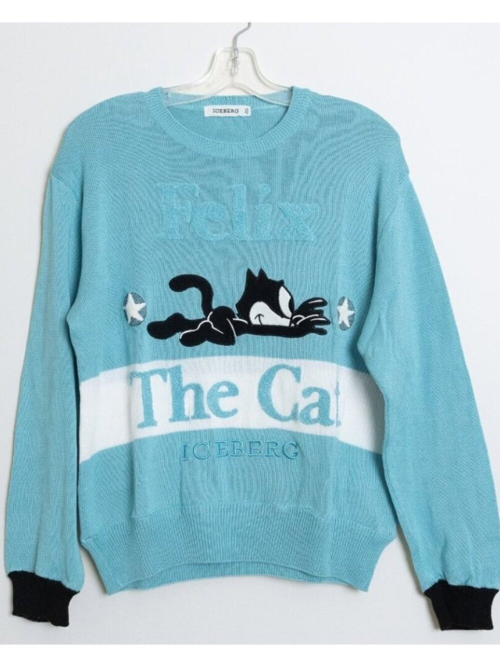 Vintage Iceberg Felix The Cat Knit Sweater Blue White Cartoon Italy Rare S
